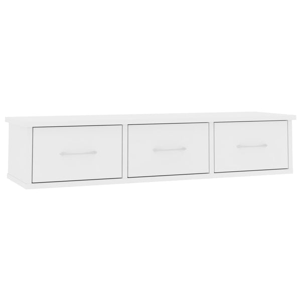 Wandregal mit Schubladen, Weiß, 88cm