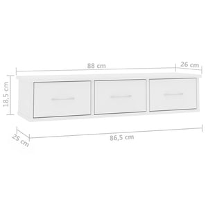 Wandregal mit Schubladen, Weiß, 88cm