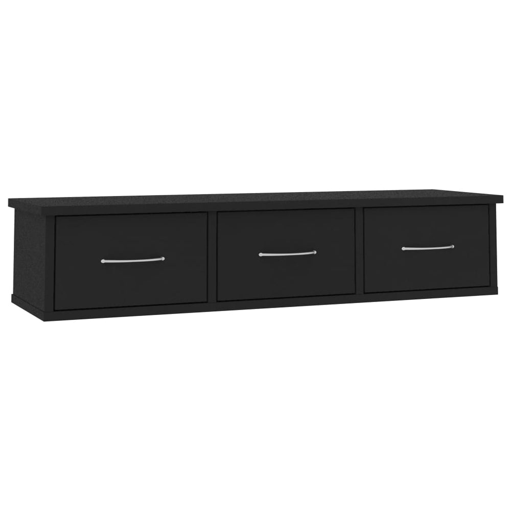 Wandregal mit Schubladen, Schwarz, 88 cm