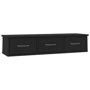 Wandregal mit Schubladen, Schwarz, 88 cm