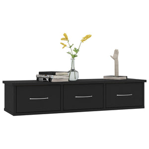 Wandregal mit Schubladen, Schwarz, 88 cm
