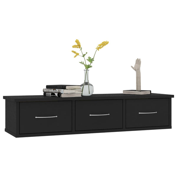 Wandregal mit Schubladen, Schwarz, 88 cm