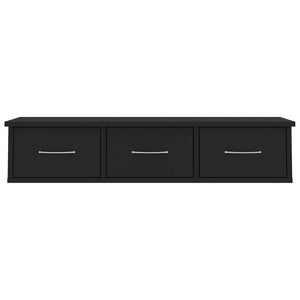 Wandregal mit Schubladen, Schwarz, 88 cm