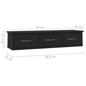 Wandregal mit Schubladen, Schwarz, 88 cm