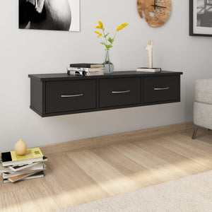Wandregal mit Schubladen, Schwarz, 88 cm
