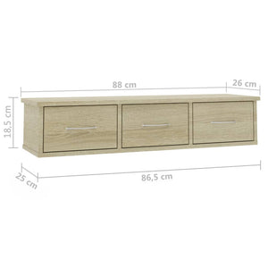 Wandregal mit Schubladen, Sonoma Eiche, 88 cm