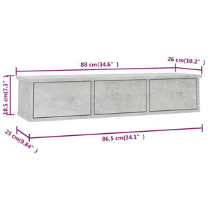vidaXL Étagère murale à tiroirs gris béton 88x26x18,5 cm en bois d'ingénierie