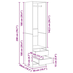 Weißer Kleiderschrank mit Schubladen 50x50x200