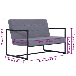 vidaXL Canapé 2 places avec accoudoirs Gris clair Acier et tissu