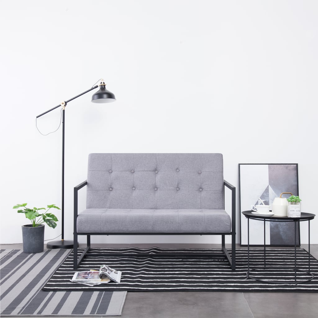 2-Sitzer-Sofa mit Armlehnen Hellgrau Stahl und Stoff