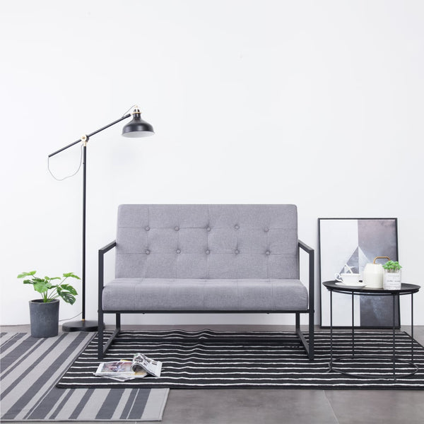 vidaXL Canapé 2 places avec accoudoirs Gris clair Acier et tissu
