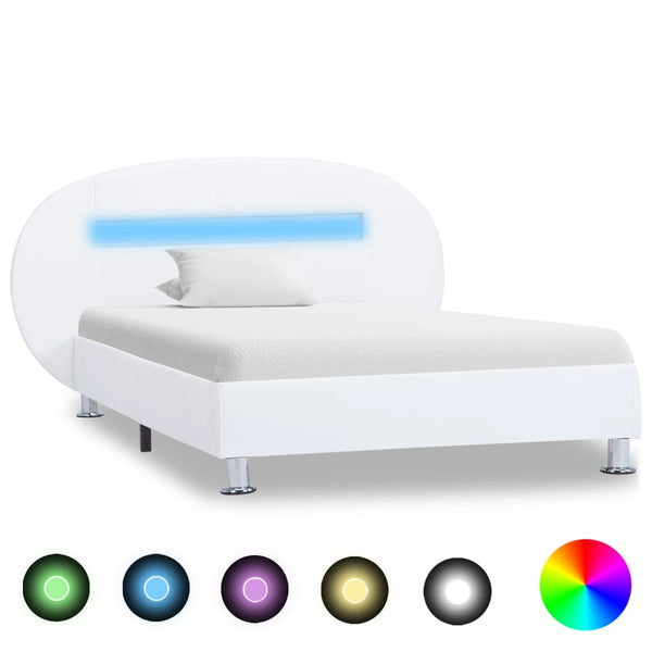 vidaXL Cadre de lit avec LED Blanc Similicuir 100x200 cm