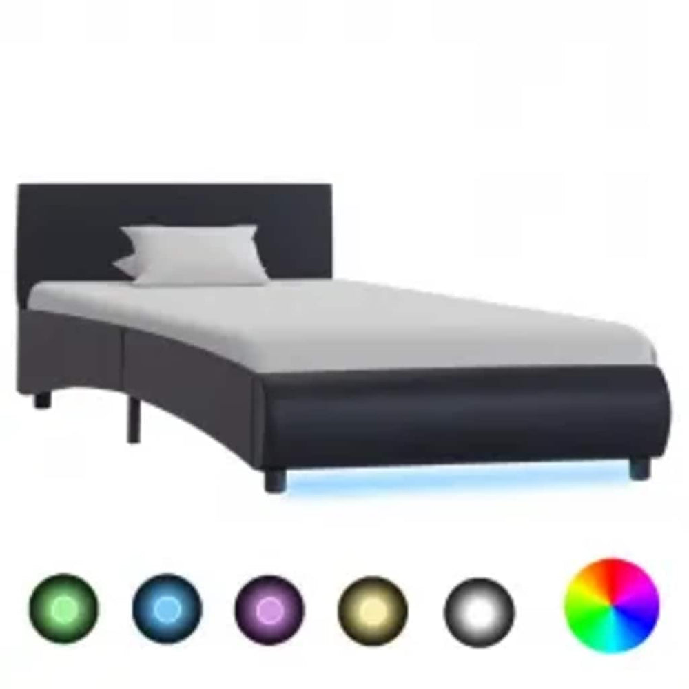 vidaXL Cadre de lit avec LED Noir Similicuir 100x200 cm