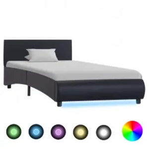Bettgestell mit LED Schwarz Kunstleder 100x200 cm