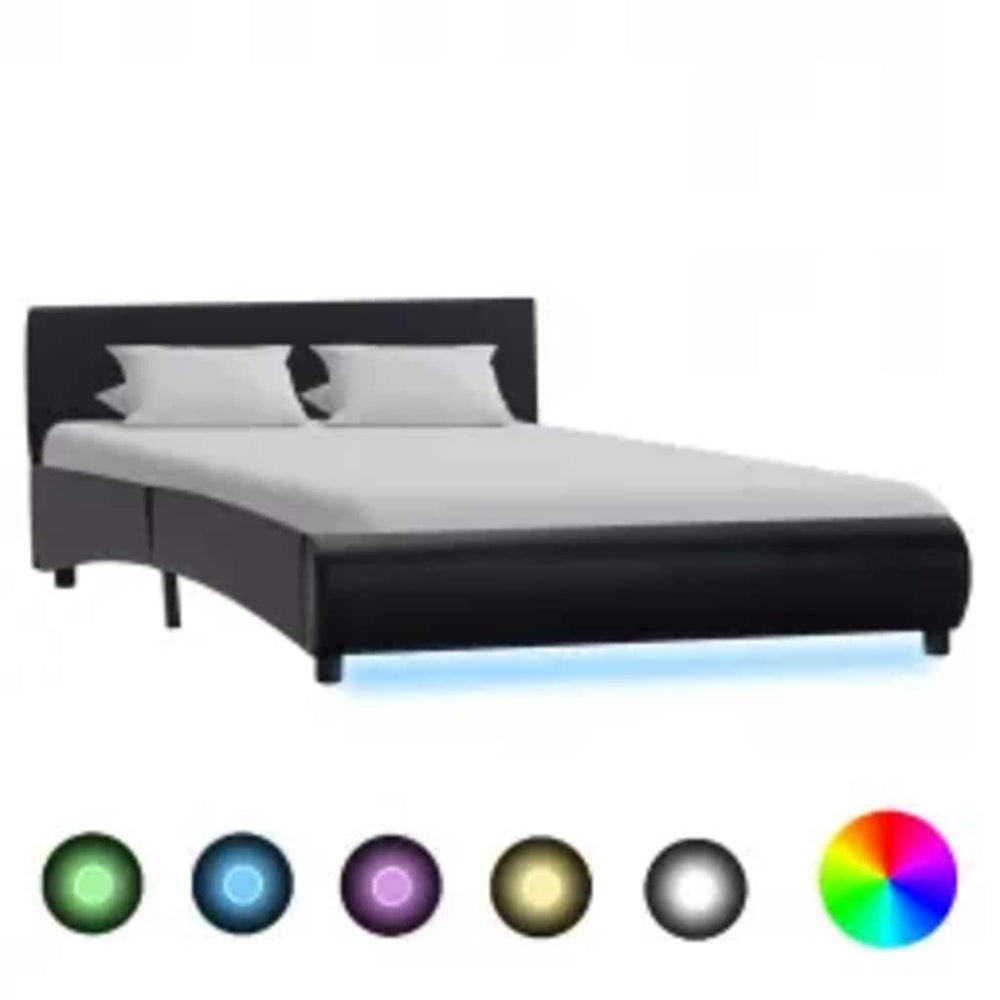 vidaXL Cadre de lit LED Noir Similicuir 140x200 cm