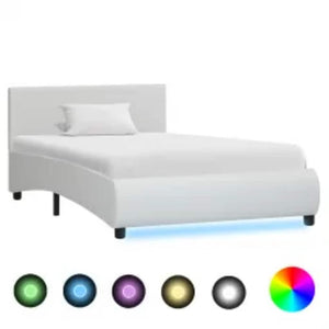 Bettgestell mit LED Weiß Kunstleder 100x200 cm