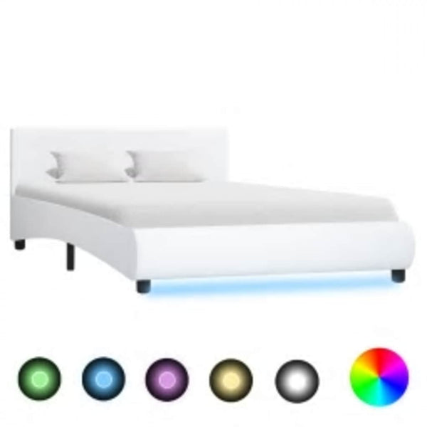 Bettgestell mit LED Weiß Kunstleder 120x200 cm