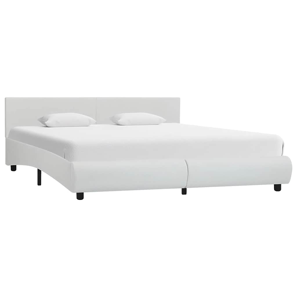 Bettgestell mit LED Weiß Kunstleder 160×200 cm