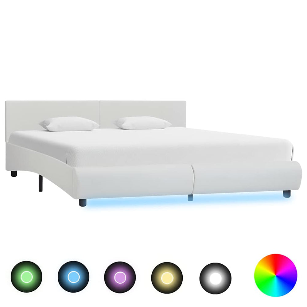 vidaXL Cadre de lit avec LED Blanc Similicuir 160×200 cm