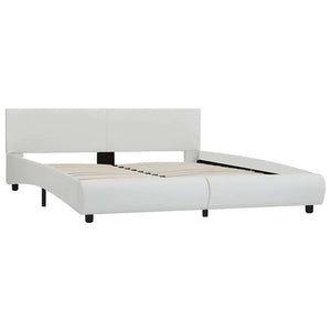 Bettgestell mit LED Weiß Kunstleder 160×200 cm