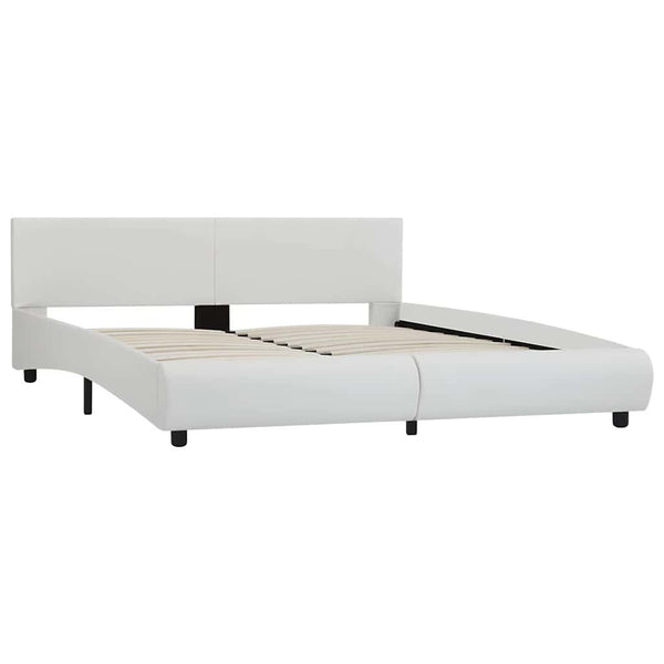 Bettgestell mit LED Weiß Kunstleder 160×200 cm