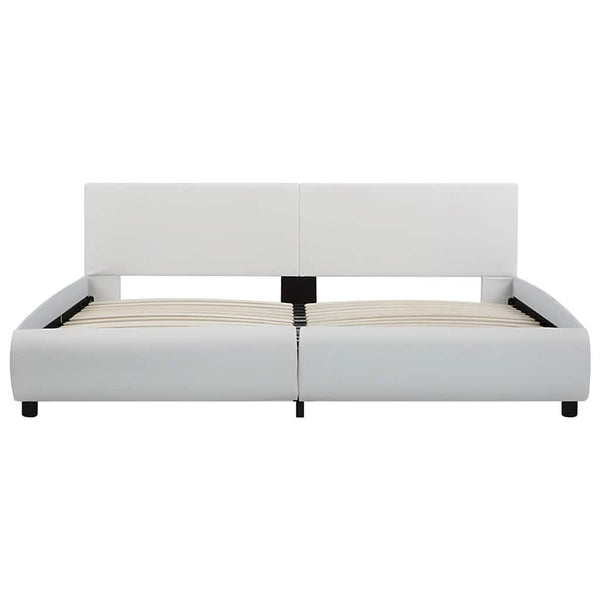 Bettgestell mit LED Weiß Kunstleder 160×200 cm