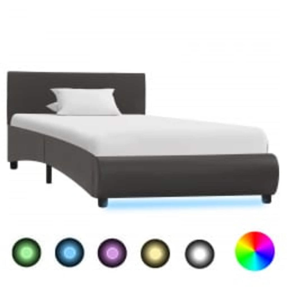 vidaXL Cadre de lit avec LED Gris Similicuir 90×200 cm