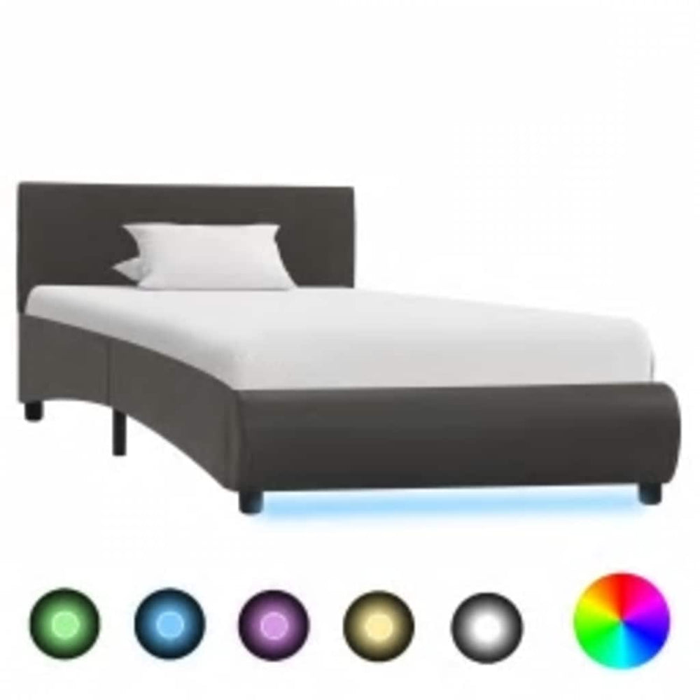 vidaXL Cadre de lit avec LED Gris Similicuir 100x200 cm