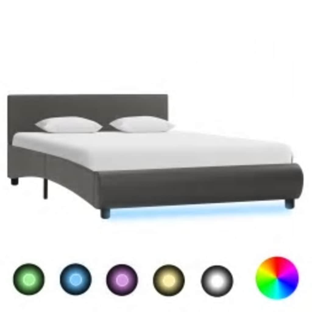 vidaXL Cadre de lit avec LED Gris Similicuir 140x200 cm