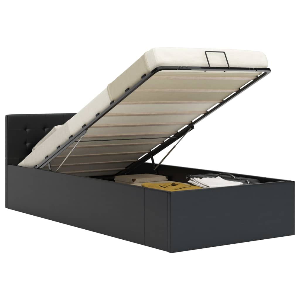 vidaXL Lit de rangement hydraulique noir en similicuir 100 x 200 cm