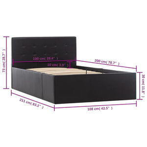 vidaXL Lit de rangement hydraulique noir en similicuir 100 x 200 cm