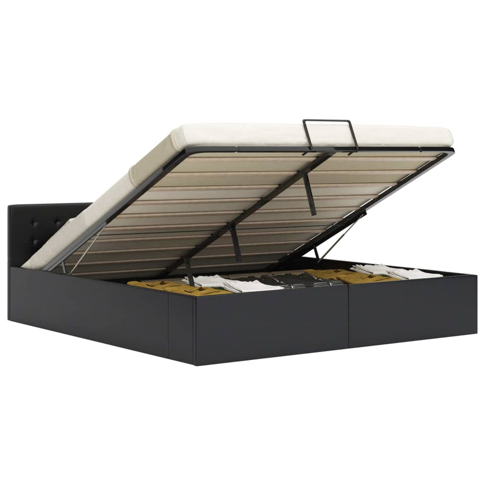 vidaXL Hydraulic Storage Bed Black Faux Leather 180×200 cm