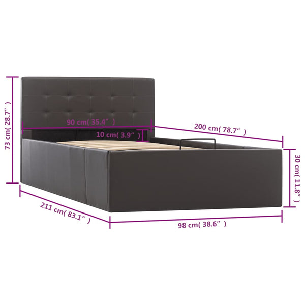 vidaXL Lit coffre hydraulique Gris similicuir 90×200 cm
