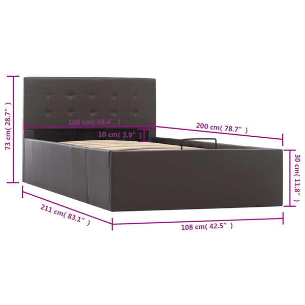 vidaXL Lit coffre hydraulique gris similicuir 100x200 cm