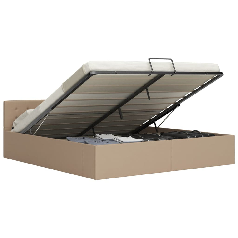 vidaXL Lit de rangement hydraulique cappuccino-brun similicuir 180x200 cm