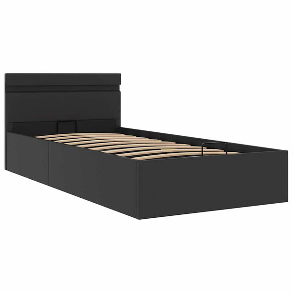 Bett mit Bettkasten Hydraulisch LED Schwarz Kunstleder 90x200cm