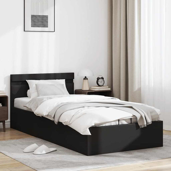 Bett mit Bettkasten Hydraulisch LED Schwarz Kunstleder 90x200cm