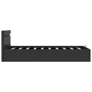 Bett mit Bettkasten Hydraulisch LED Schwarz Kunstleder 90x200cm