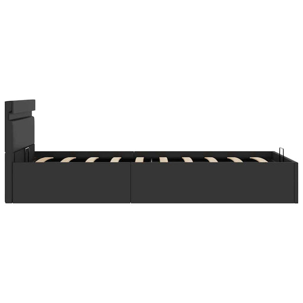 Bett mit Bettkasten Hydraulisch LED Schwarz Kunstleder 90x200cm