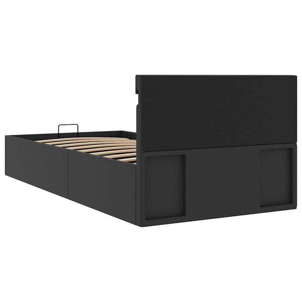 Bett mit Bettkasten Hydraulisch LED Schwarz Kunstleder 90x200cm