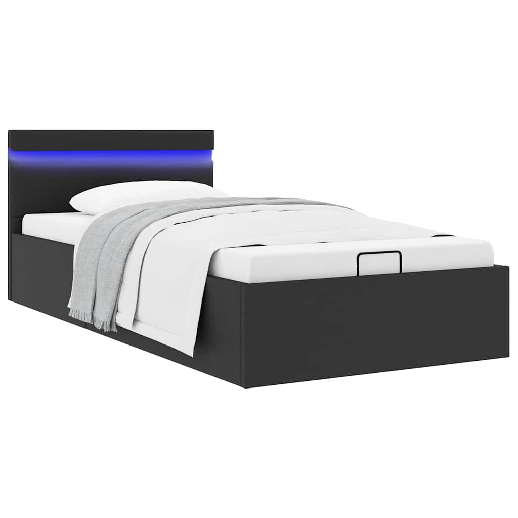 Bett mit Bettkasten Hydraulisch LED Schwarz Kunstleder 90x200cm