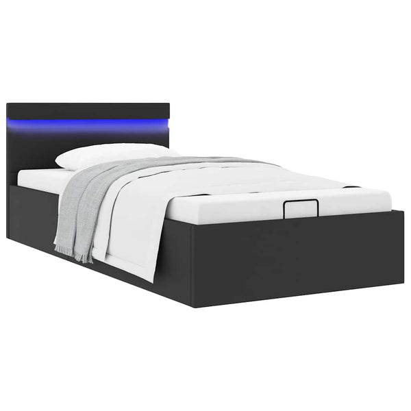 Bett mit Bettkasten Hydraulisch LED Schwarz Kunstleder 90x200cm