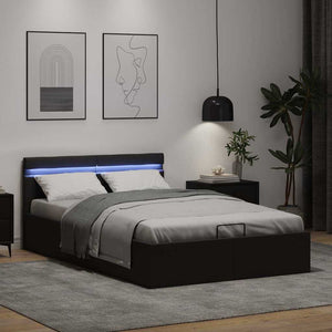 Bett mit Bettkasten Hydraulisch LED Kunstleder 140x200 cm