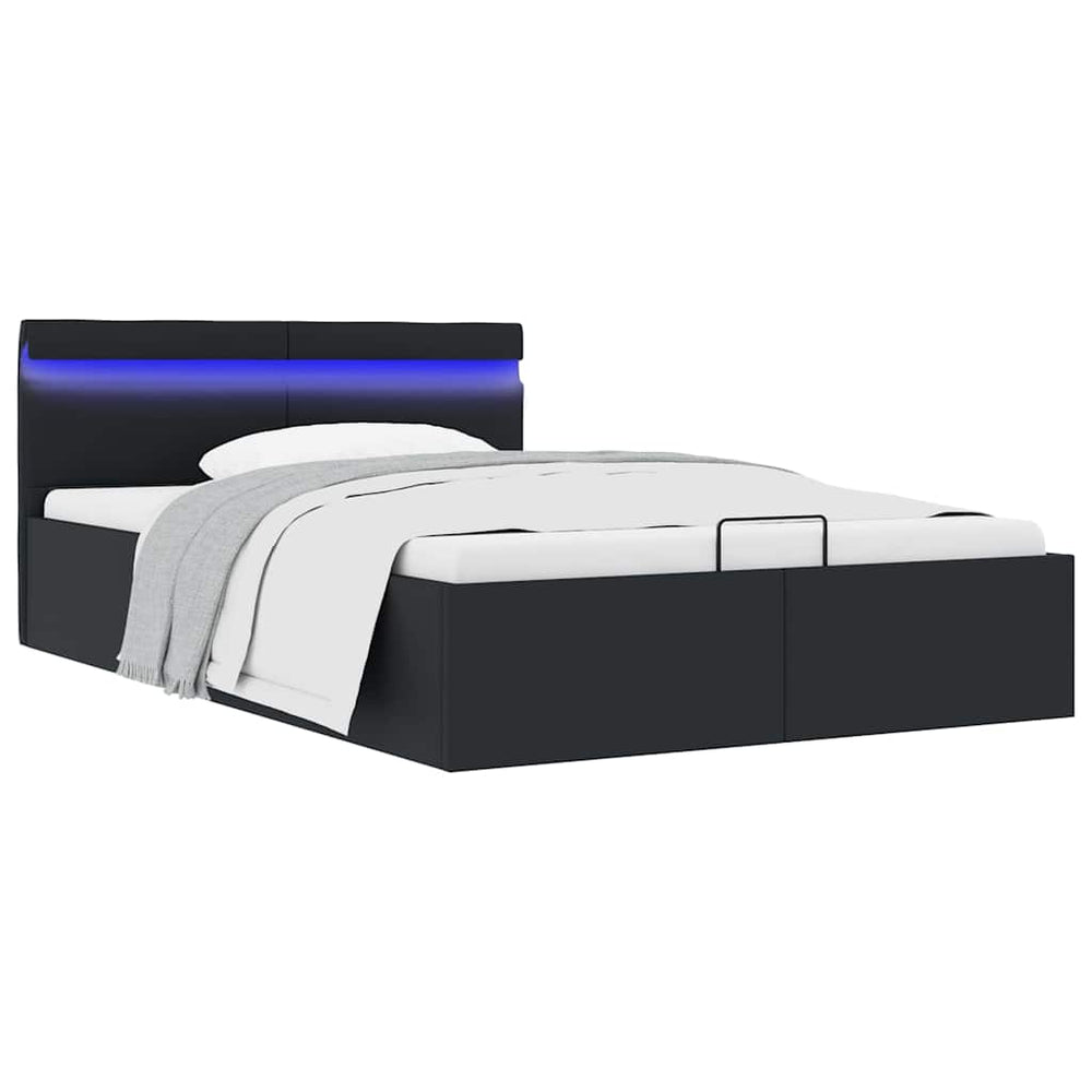 vidaXL Hydraulic LED Faux Leather Storage Bed 140x200 cm