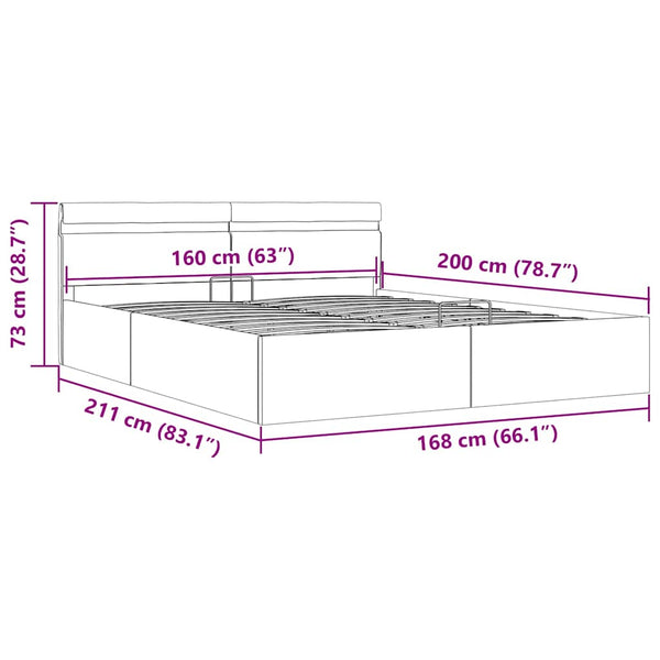 Bett mit Bettkasten Hydraulisch LED Kunstleder 160x200 cm