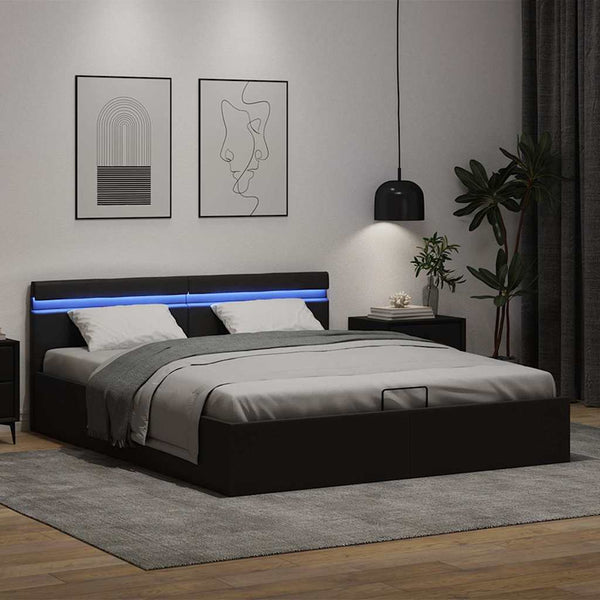 Bett mit Bettkasten Hydraulisch LED Kunstleder 160x200 cm