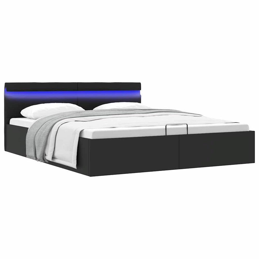 vidaXL Lit coffre hydraulique avec LED Noir Similicuir 180x200 cm