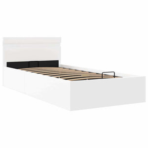 Bett mit Bettkasten Hydraulisch LED Weiß Kunstleder 90x200cm
