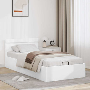 Bett mit Bettkasten Hydraulisch LED Weiß Kunstleder 90x200cm