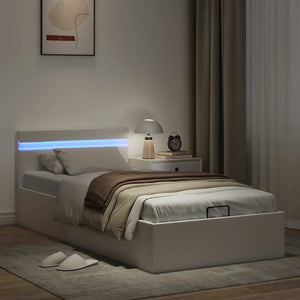 Bett mit Bettkasten Hydraulisch LED Weiß Kunstleder 90x200cm